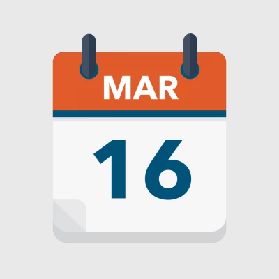 Calendar icon showing 16th March